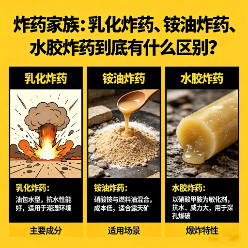 盘山炸药家族：乳化炸药、铵油炸药、水胶炸药到底有什么区别？